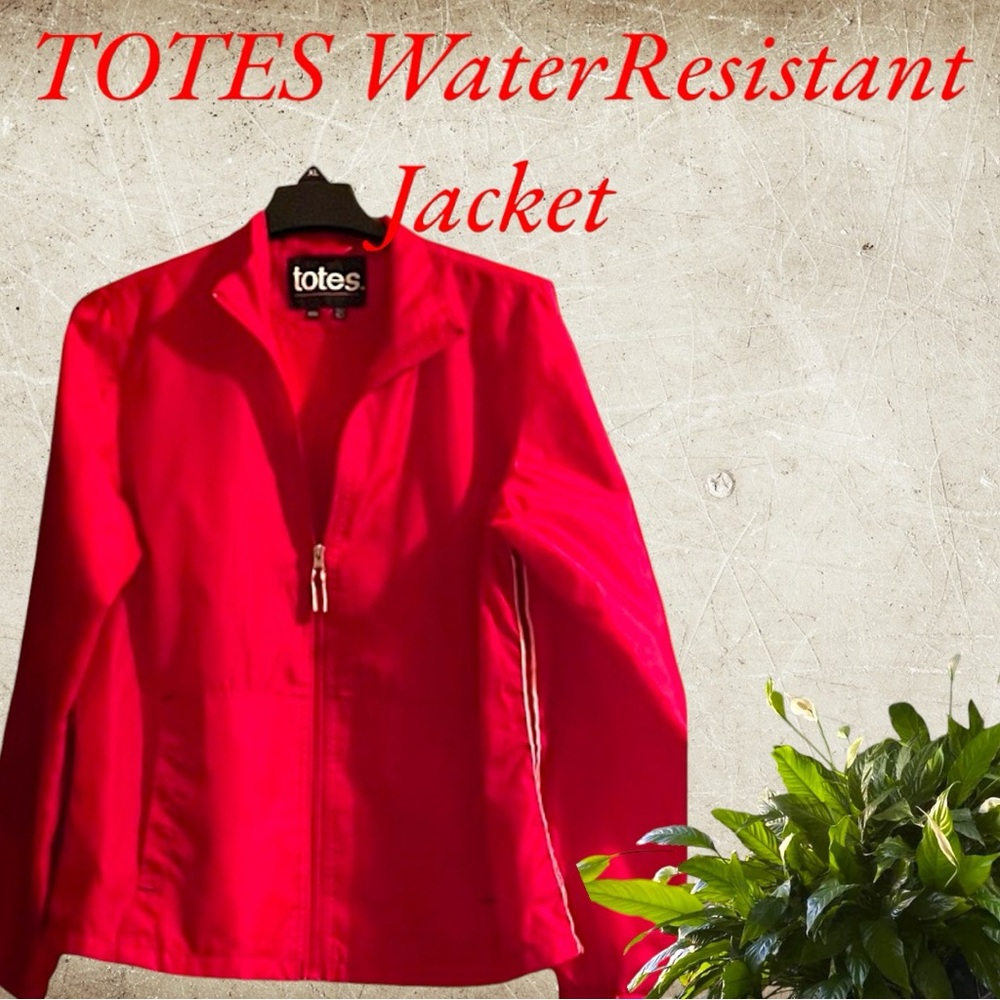 TOTES Water-resistant Jacket Red w side piping Long sleeves w elastic Size M EUC